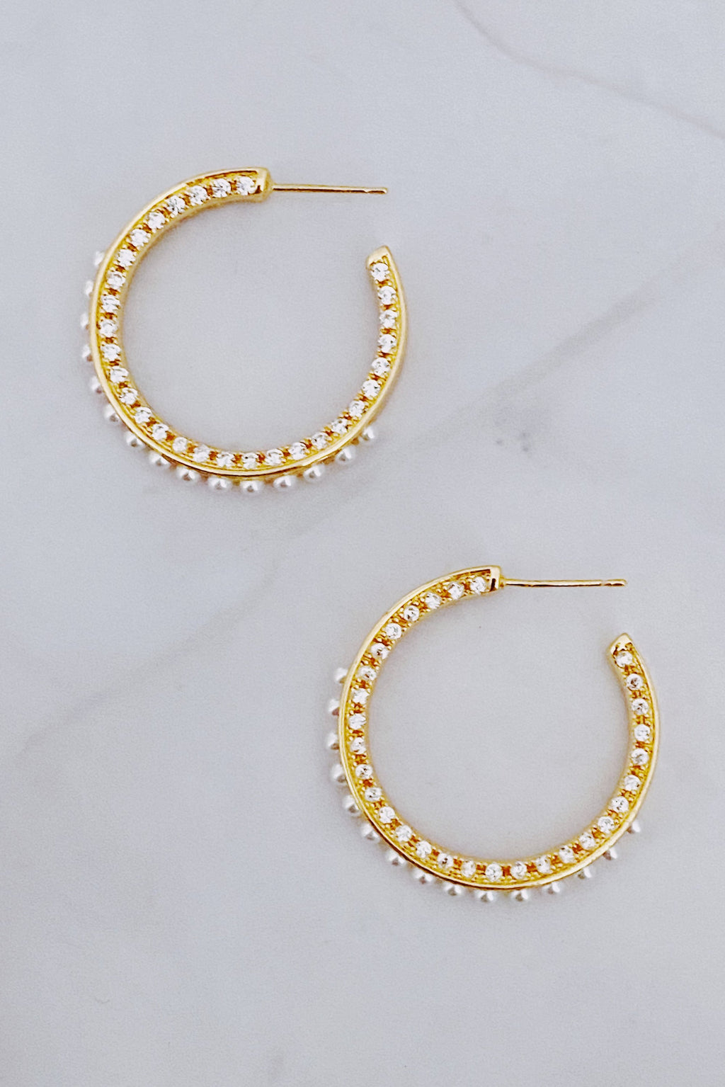 18K Gold Plated Pearl & CZ Hoop Earrings
