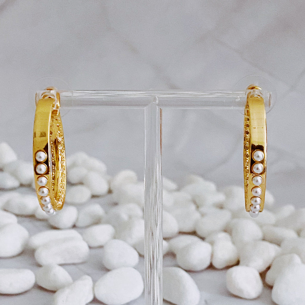 18K Gold Plated Pearl & CZ Hoop Earrings
