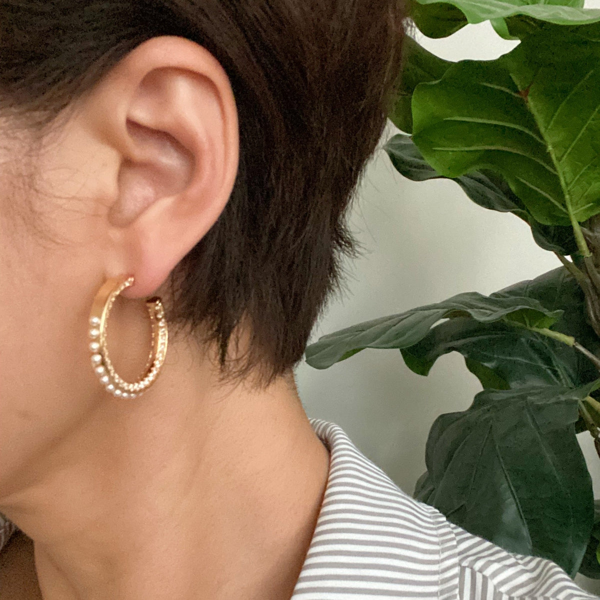 18K Gold Plated Pearl & CZ Hoop Earrings