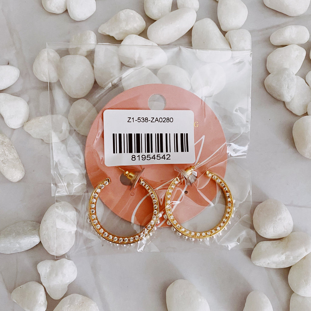 18K Gold Plated Pearl & CZ Hoop Earrings