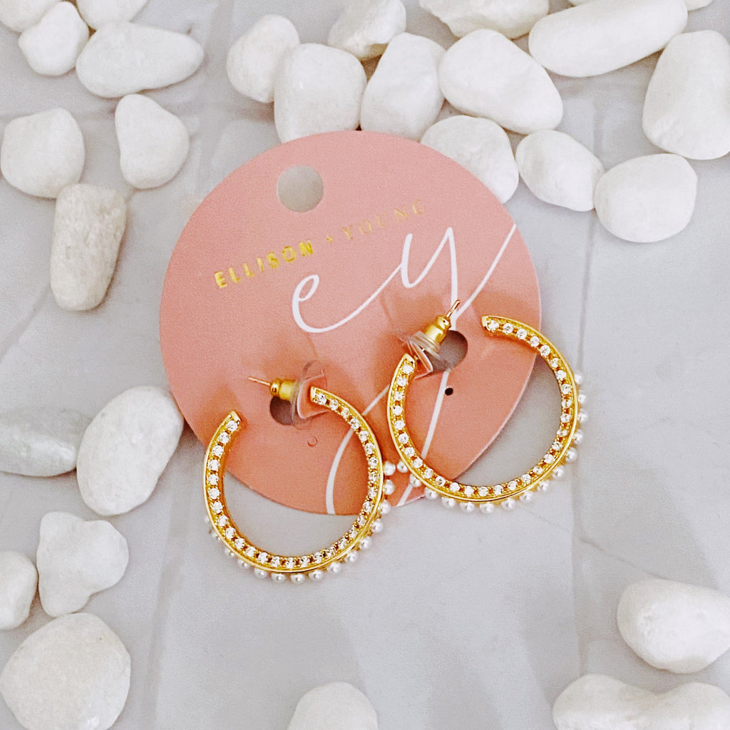 18K Gold Plated Pearl & CZ Hoop Earrings