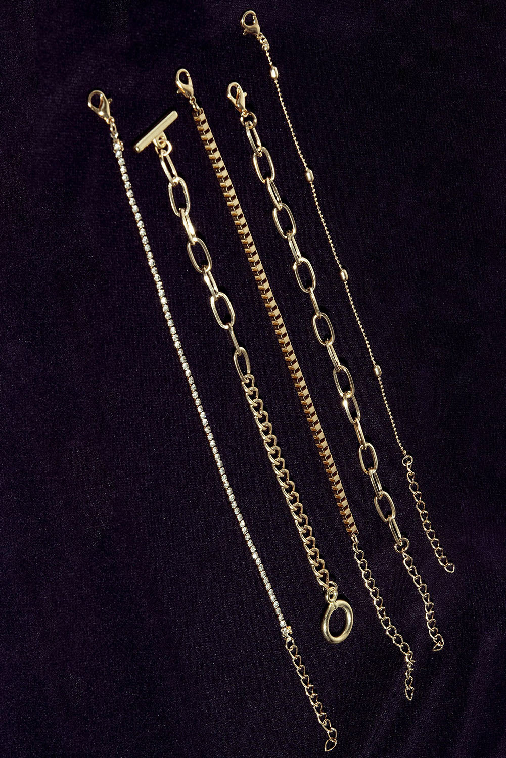 Gold Rhinestone Bracelet Set – 5 Piece Geometric Layered Stack