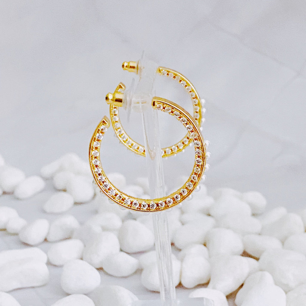18K Gold Plated Pearl & CZ Hoop Earrings