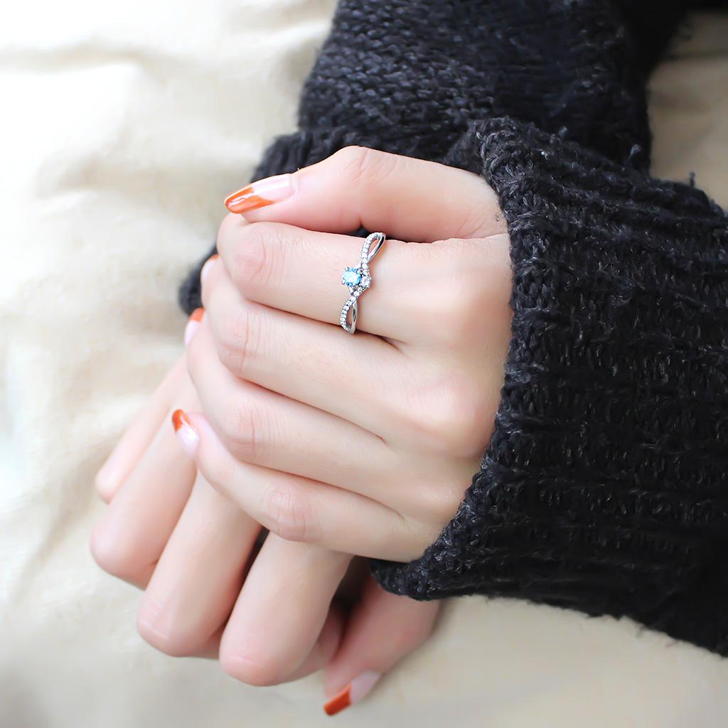 DA120 Stainless Steel Ring – Sea Blue AAA Grade CZ