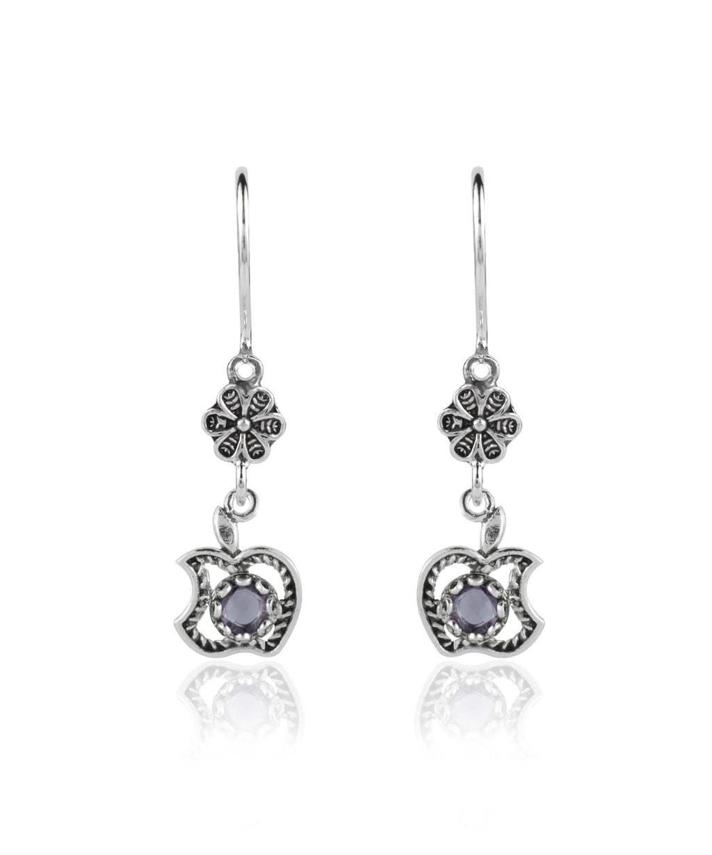 Sterling Silver Apple Filigree Dangle Earrings – Gemstone Choice