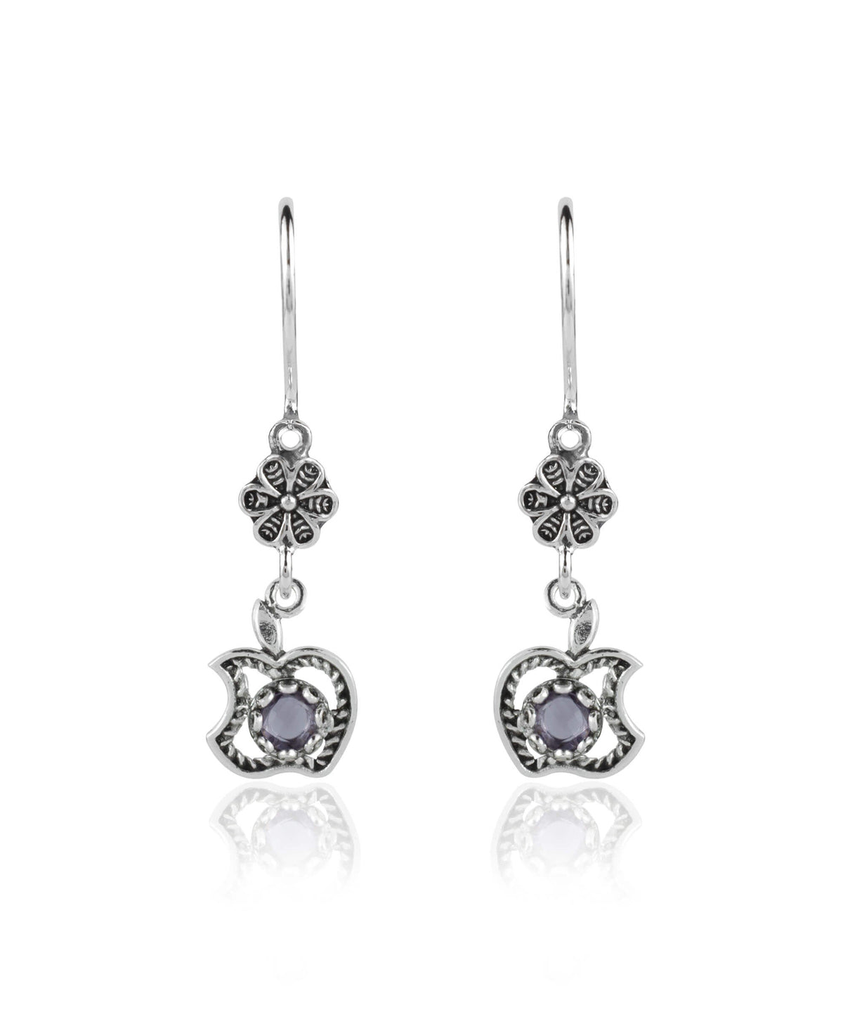 Sterling Silver Apple Filigree Dangle Earrings – Gemstone Choice