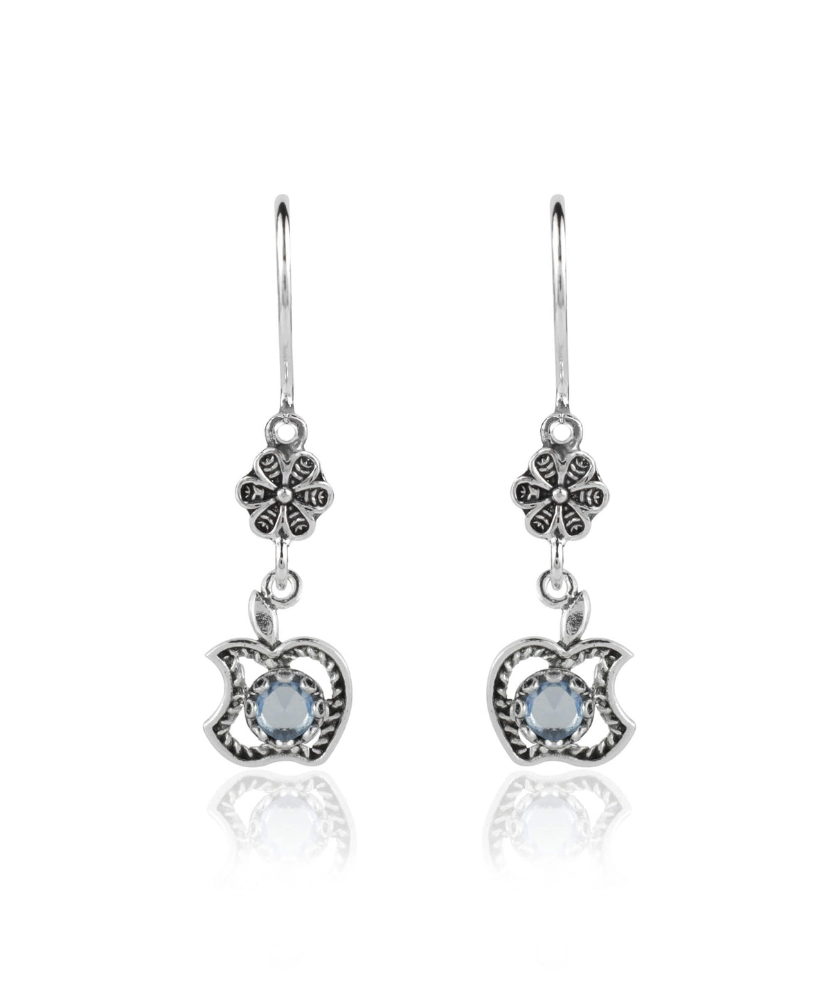 Sterling Silver Apple Filigree Dangle Earrings – Gemstone Choice