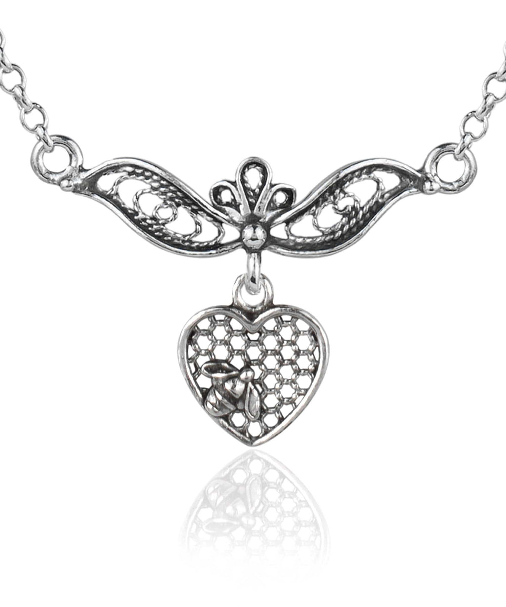 Sterling Silver Bee on the Heart Filigree Choker Necklace