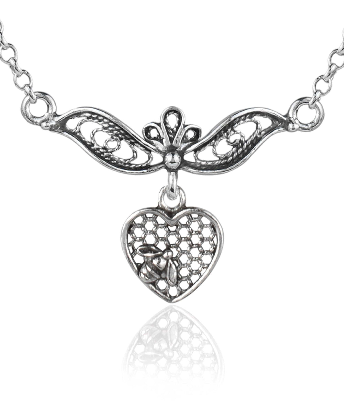 Sterling Silver Bee on the Heart Filigree Choker Necklace