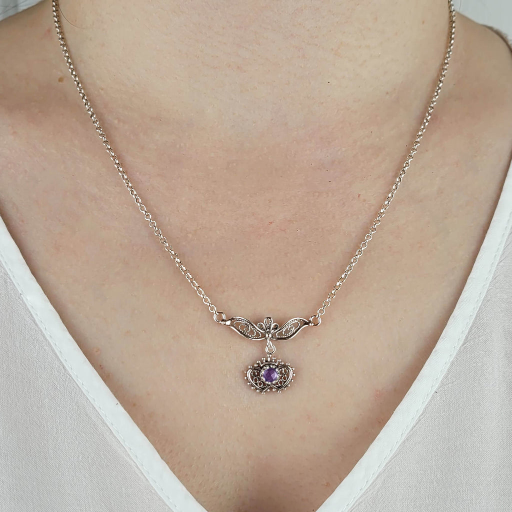 Sterling Silver Amethyst & Blue Topaz Heart-to-Heart Necklace