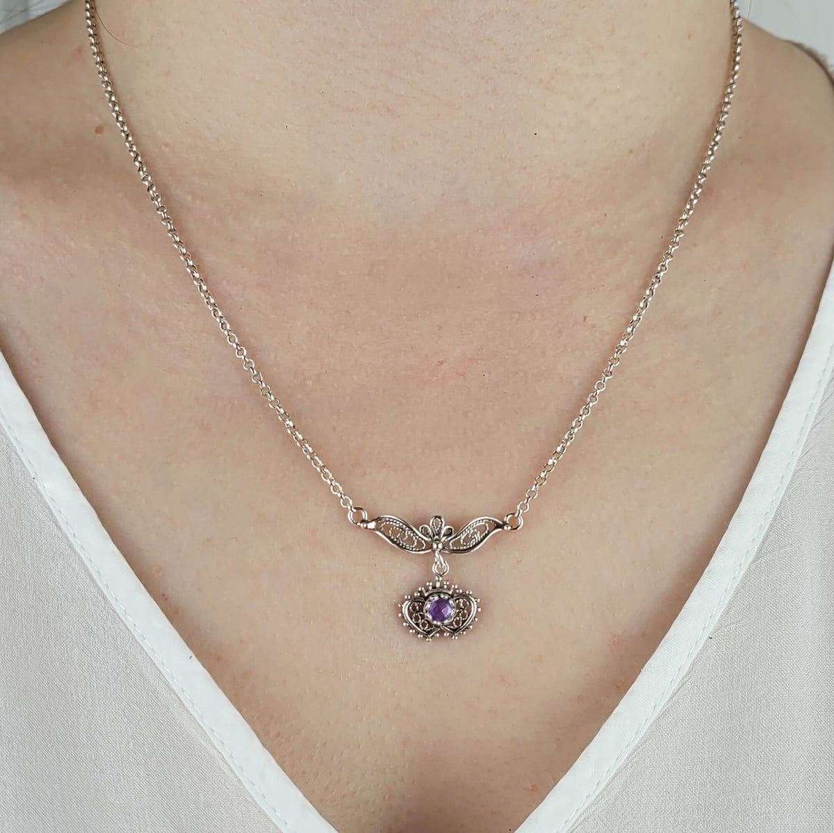 Sterling Silver Amethyst & Blue Topaz Heart-to-Heart Necklace