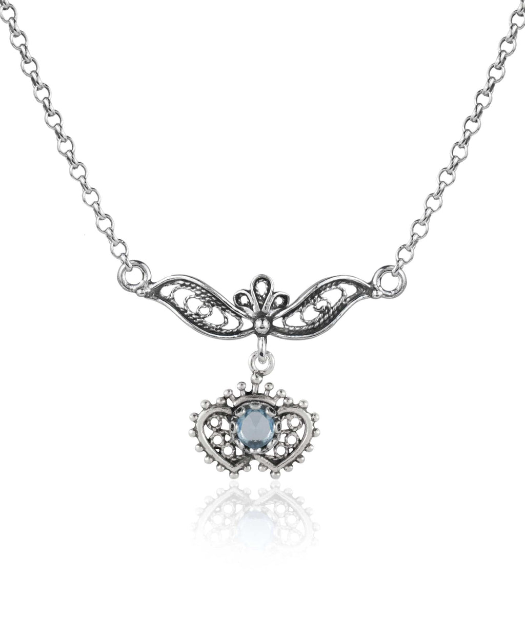 Sterling Silver Amethyst & Blue Topaz Heart-to-Heart Necklace