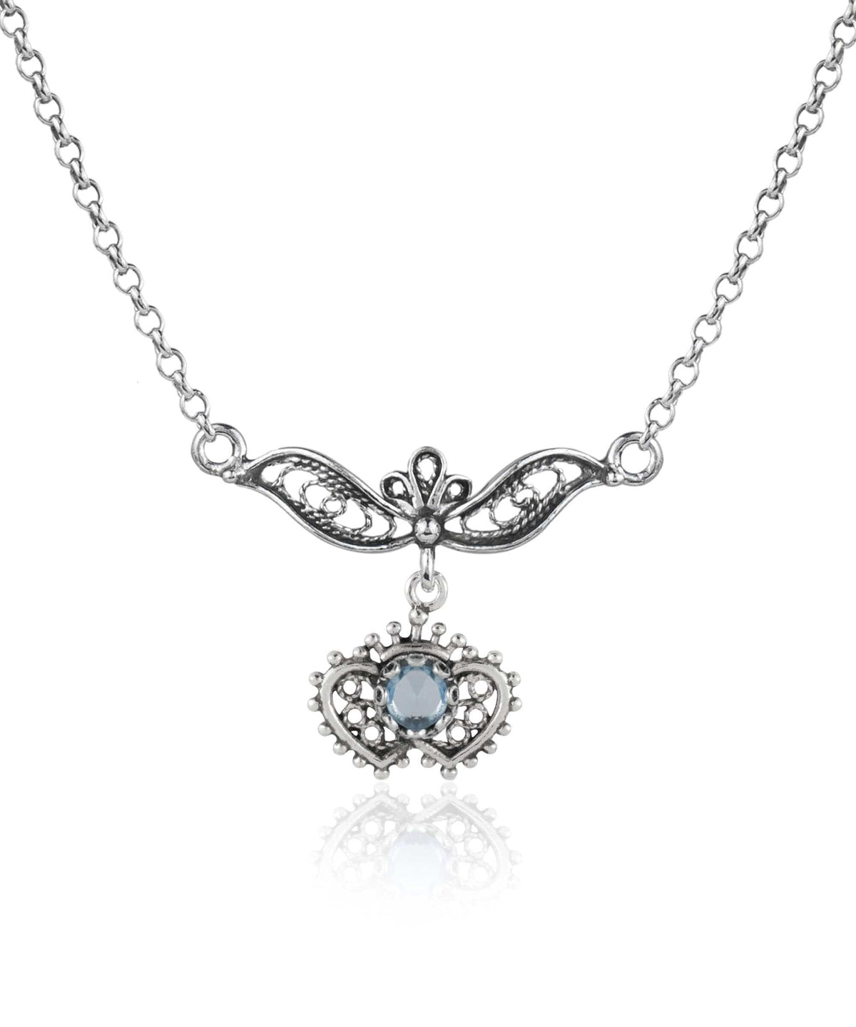 Sterling Silver Amethyst & Blue Topaz Heart-to-Heart Necklace