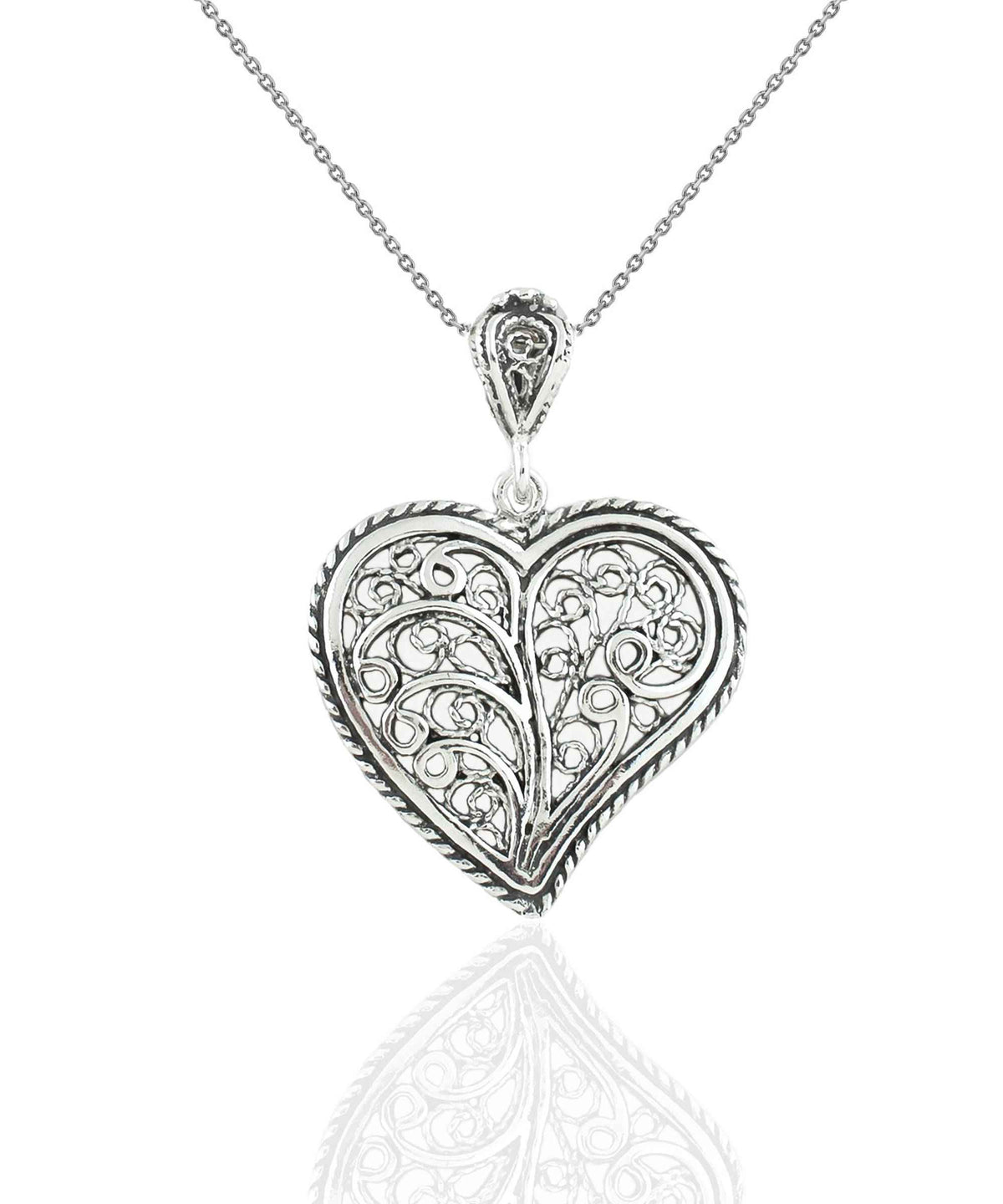 Sterling Silver Tree of Life Heart Filigree Pendant Necklace