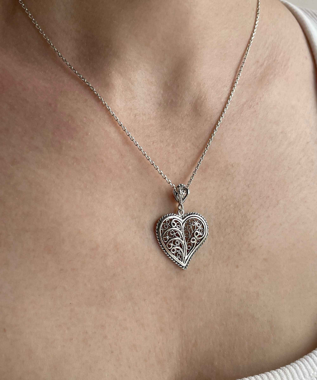 Sterling Silver Tree of Life Heart Filigree Pendant Necklace