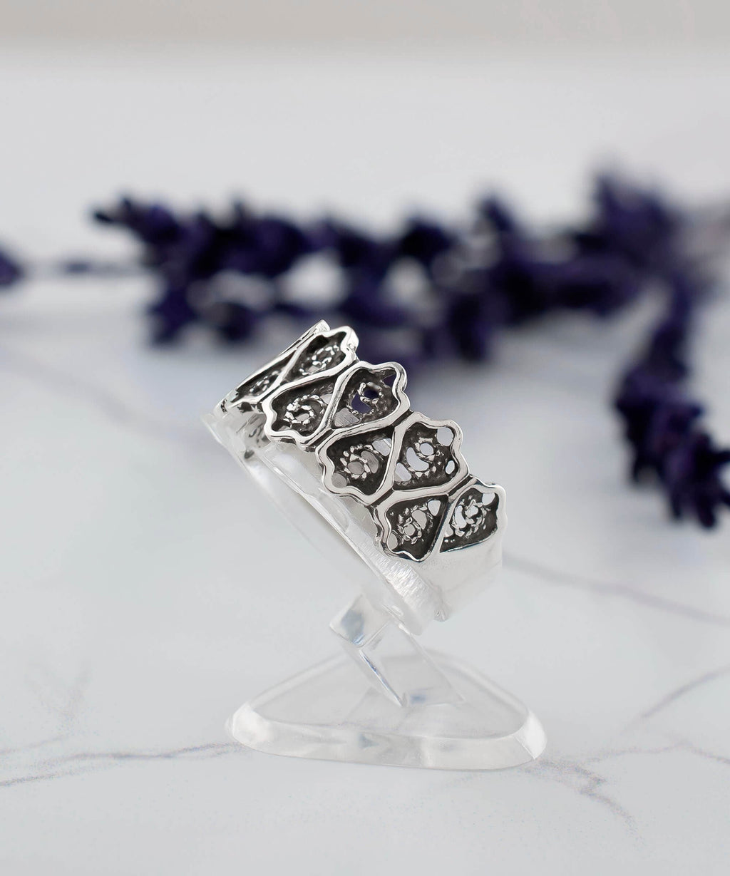 Sterling Silver Lotus Flower Filigree Statement Ring