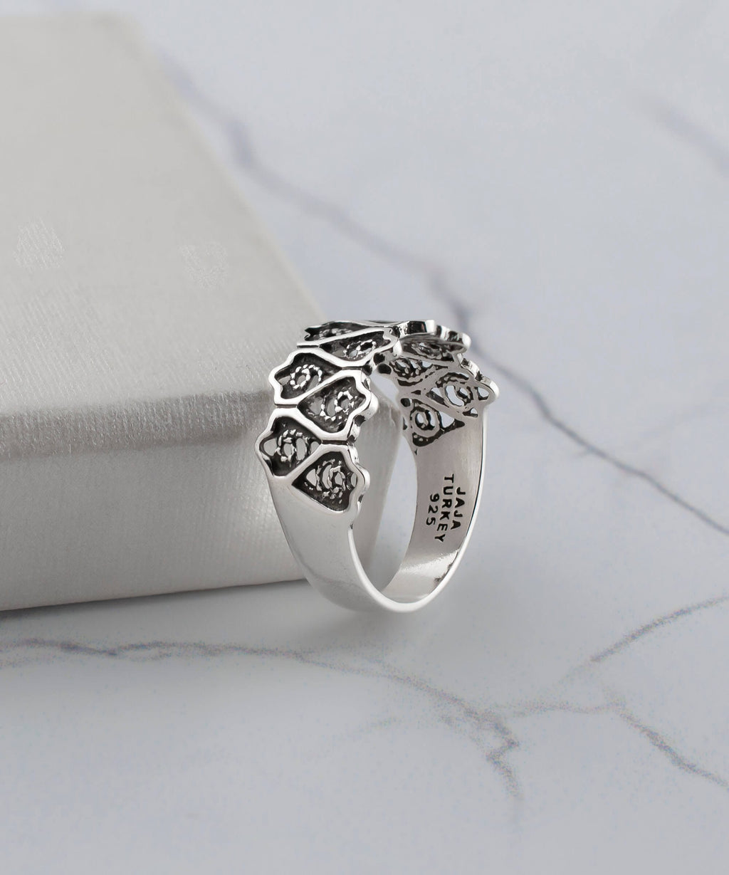 Sterling Silver Lotus Flower Filigree Statement Ring