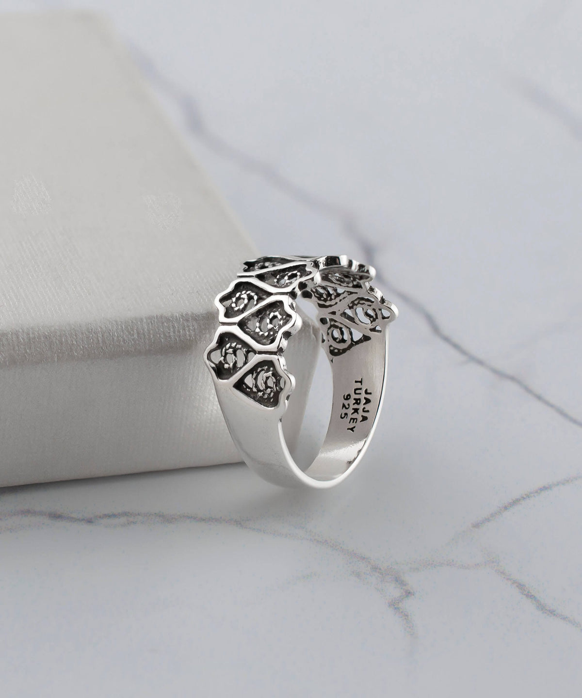 Sterling Silver Lotus Flower Filigree Statement Ring