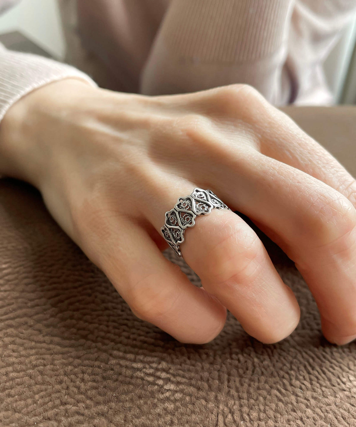 Sterling Silver Lotus Flower Filigree Statement Ring