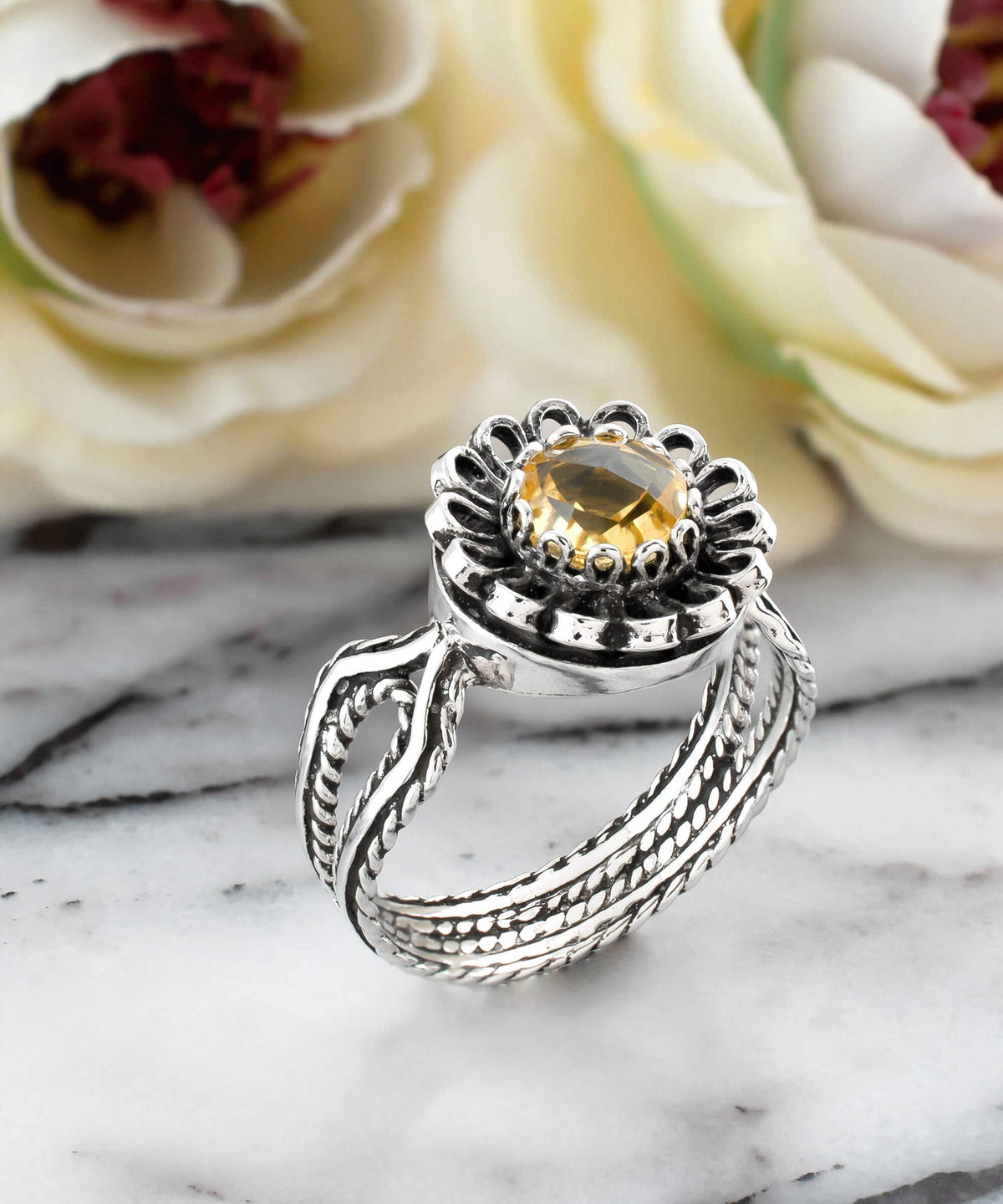 Citrine Filigree Sterling Silver Ring