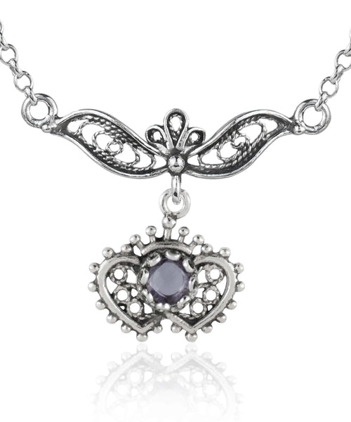 Sterling Silver Amethyst & Blue Topaz Heart-to-Heart Necklace