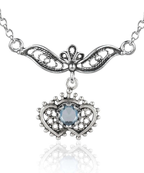 Sterling Silver Amethyst & Blue Topaz Heart-to-Heart Necklace