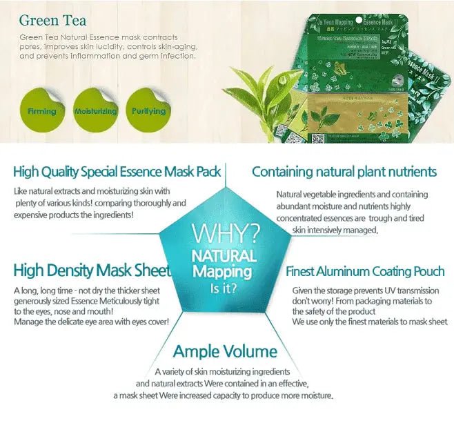 Ja Yeon Mapping Green Tea Purifying Sheet Masks – 5 Pack