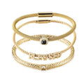 Triple Bangle Bracelet Set – “Blessed” CZ & Gold-Tone Stack