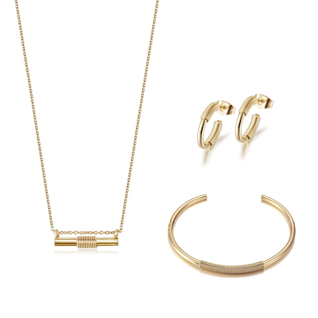 Wire Gold Jewelry Set – Necklace, Bangle & Hoops