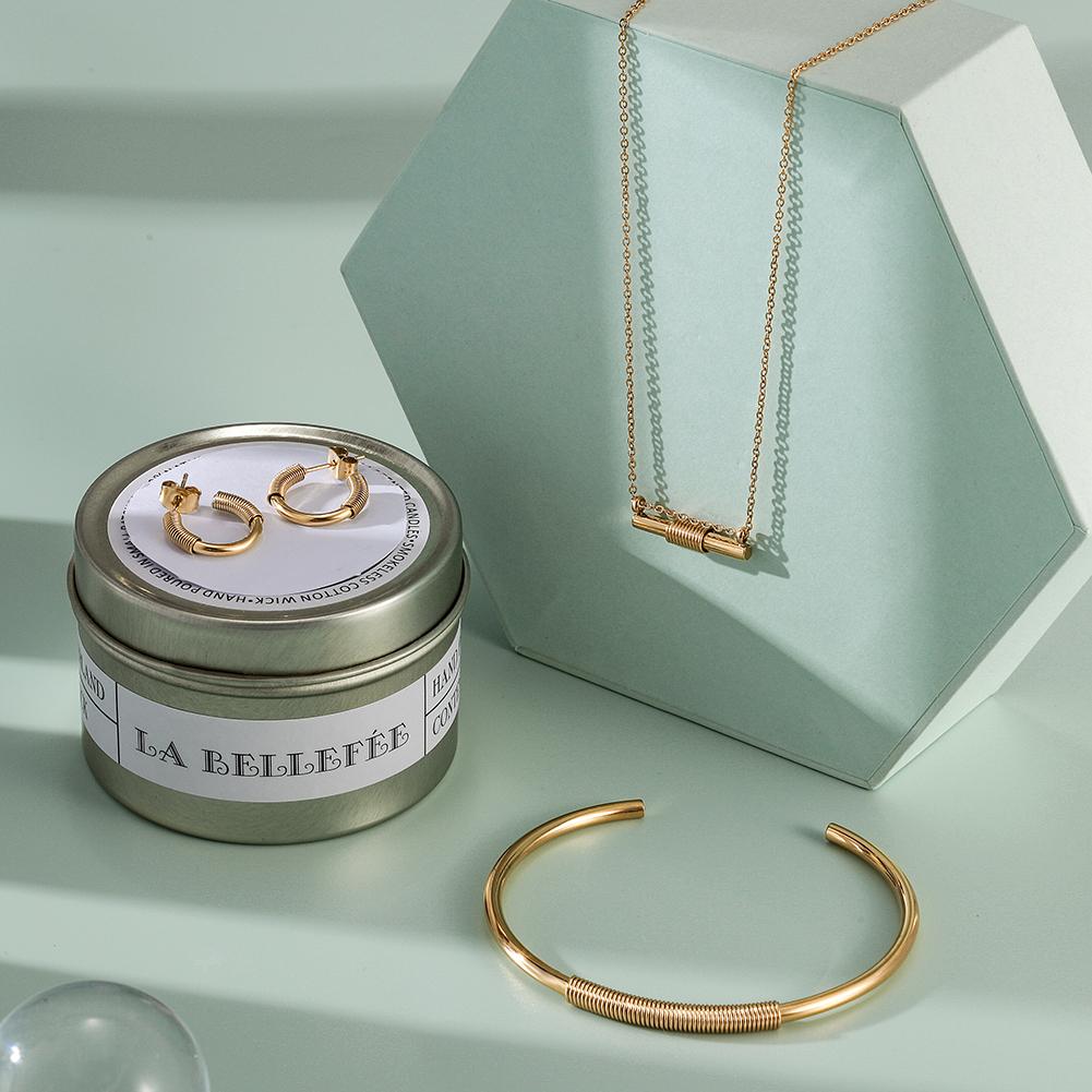 Wire Gold Jewelry Set – Necklace, Bangle & Hoops