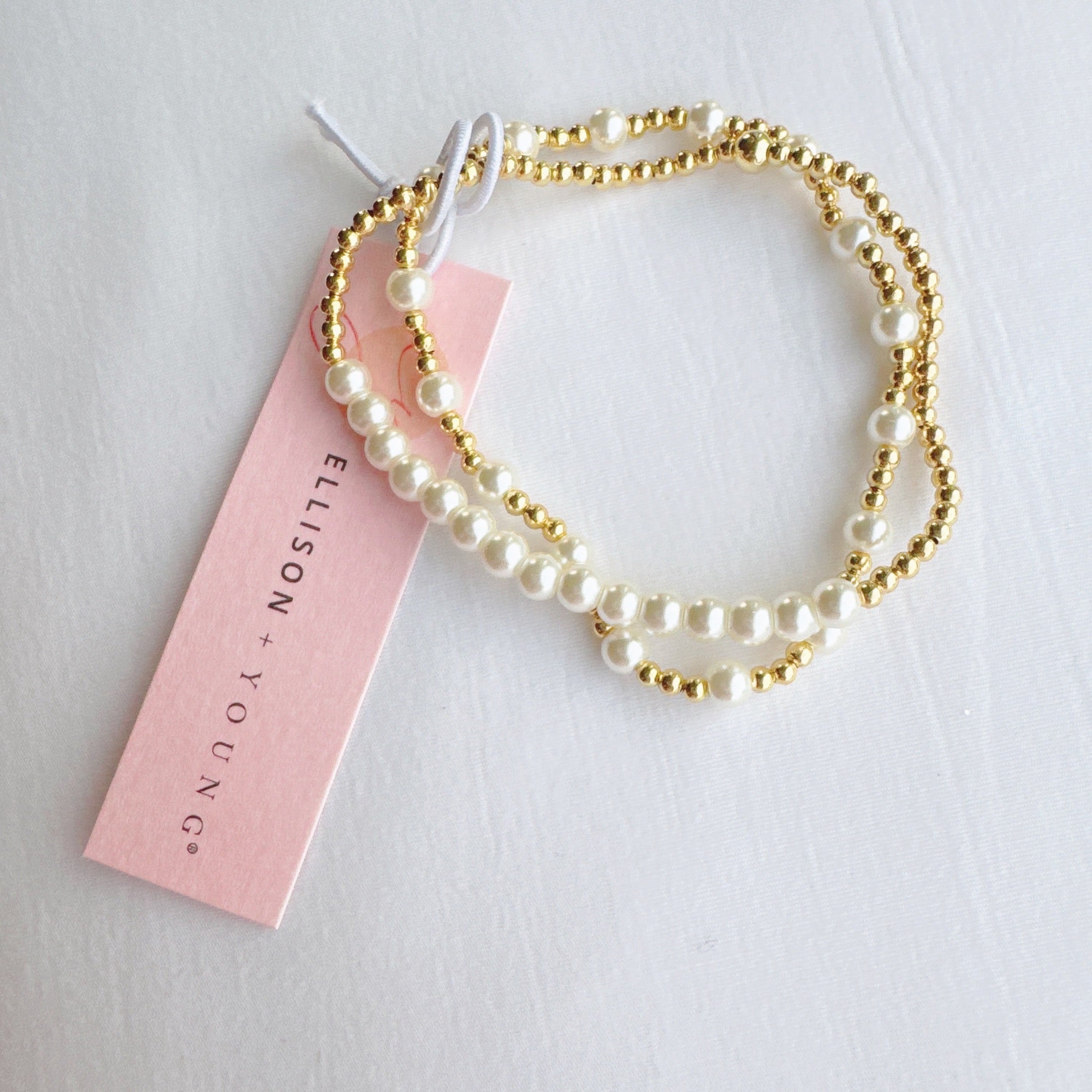 Pearl & Gold Stretch Bracelet Set – 2pcs
