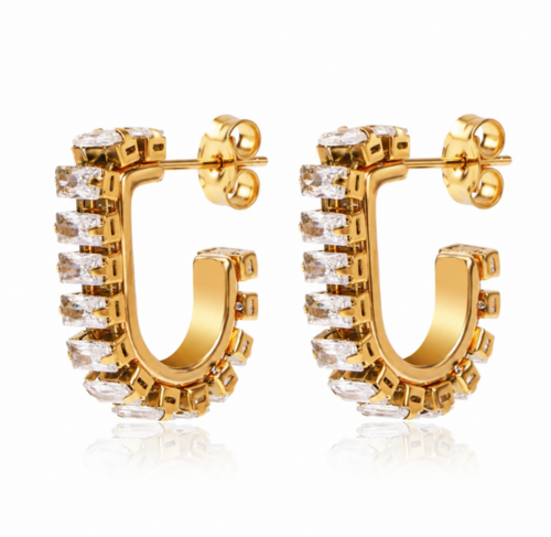 Gemma Baguette Gold Hoop Earrings