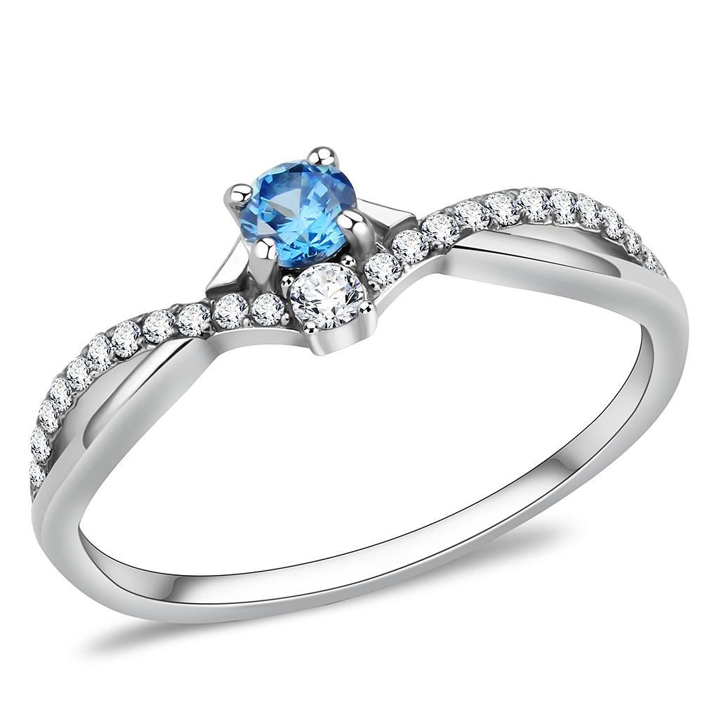 DA120 Stainless Steel Ring – Sea Blue AAA Grade CZ