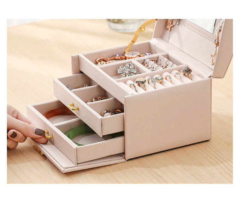 Luxury Leather Jewelry Box with Mirror & Lock