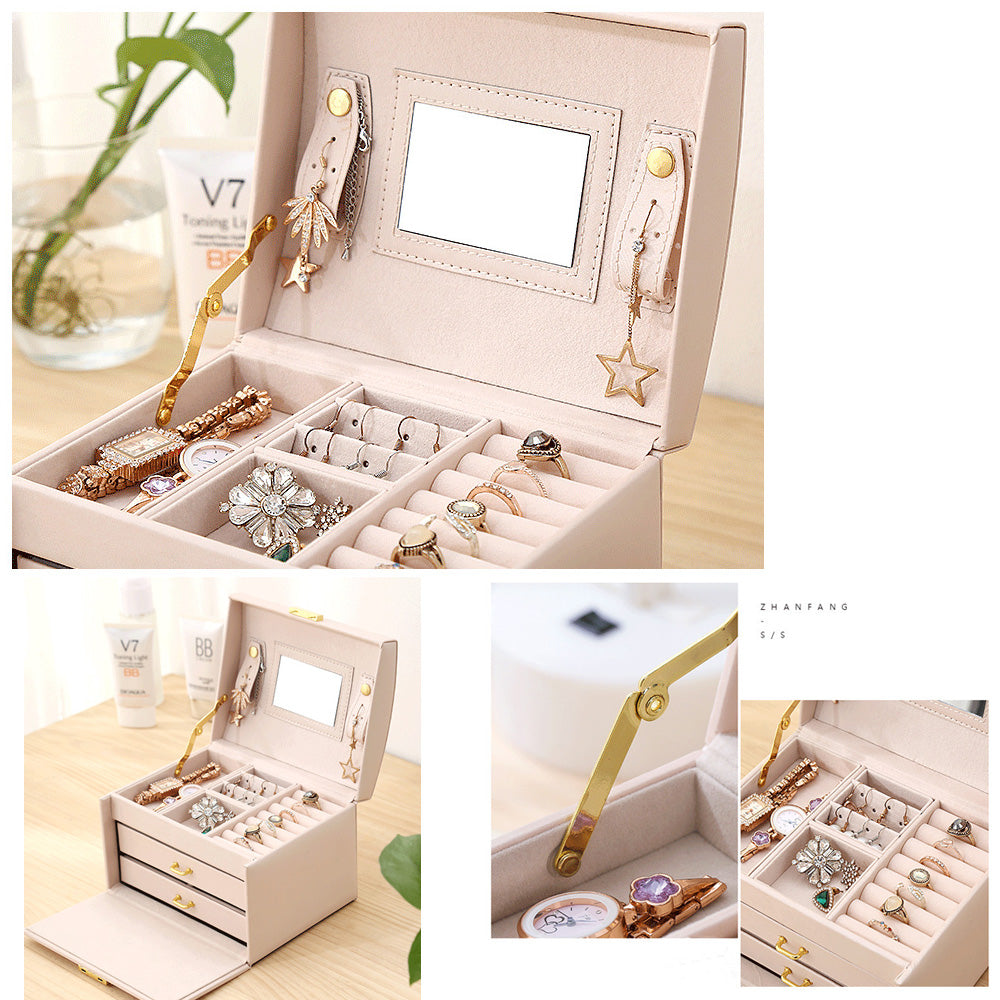 Luxury Leather Jewelry Box with Mirror & Lock