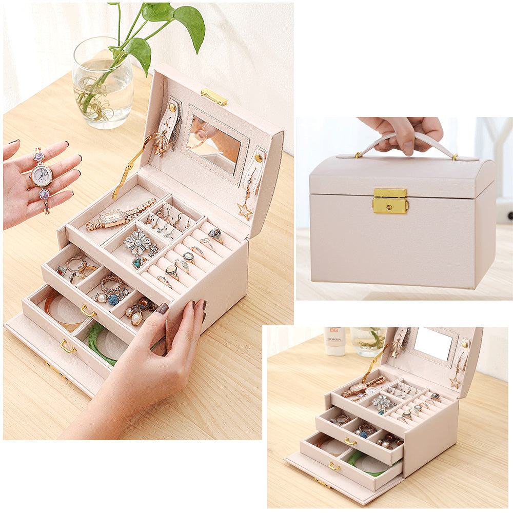 Luxury Leather Jewelry Box with Mirror & Lock