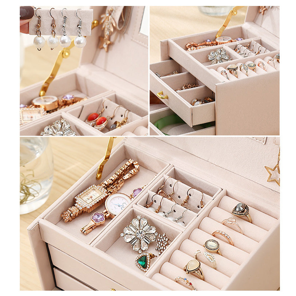 Luxury Leather Jewelry Box with Mirror & Lock