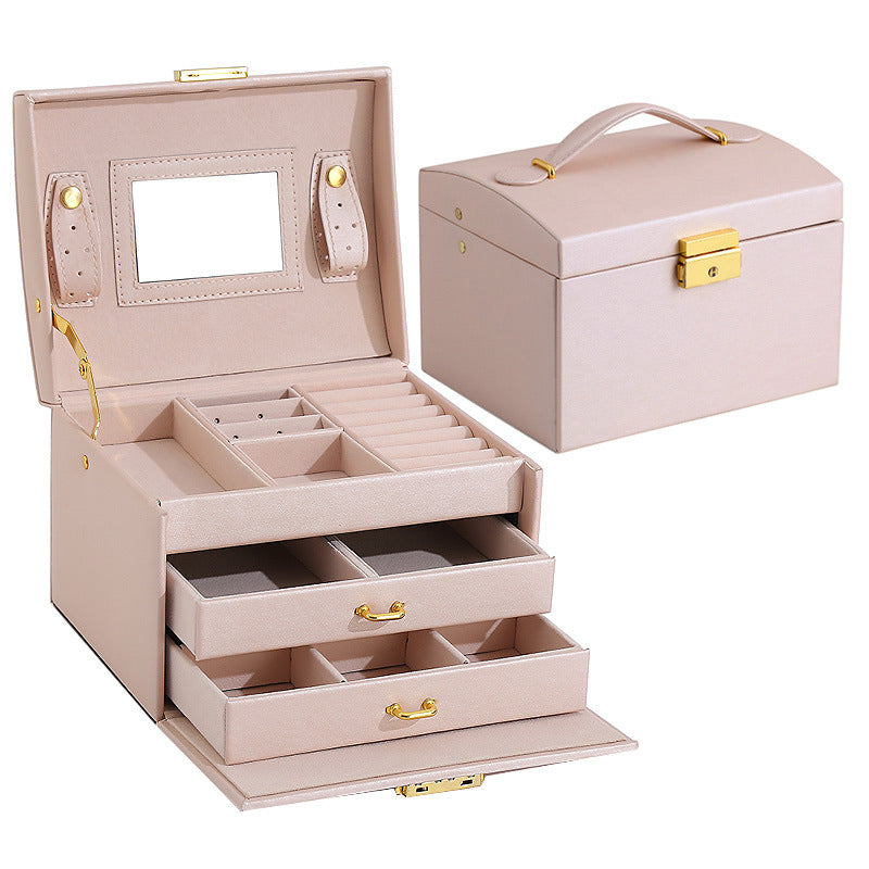 Luxury Leather Jewelry Box with Mirror & Lock