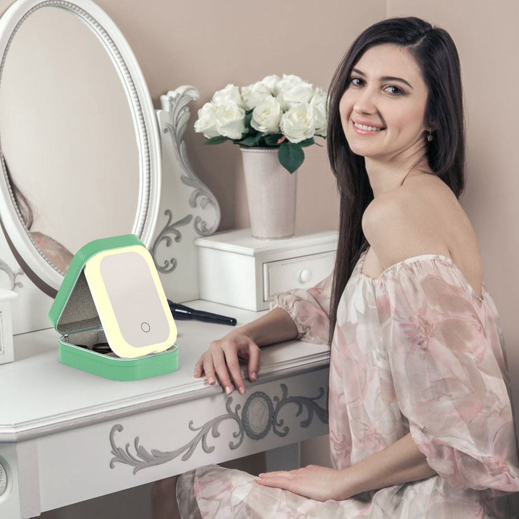 Travel Makeup Bag with Rechargeable LED Mirror
