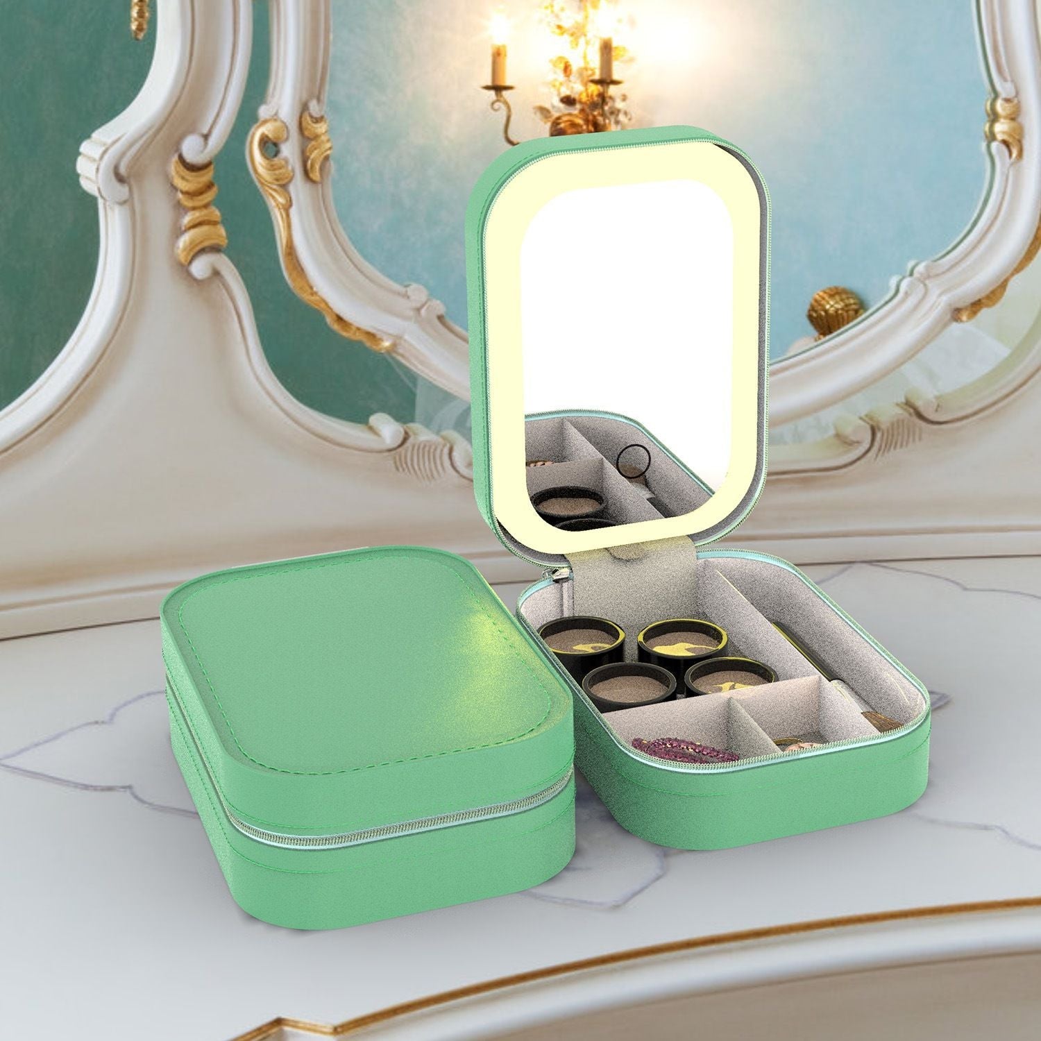 Travel Makeup Bag with Rechargeable LED Mirror