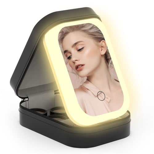 Travel Makeup Bag with Rechargeable LED Mirror