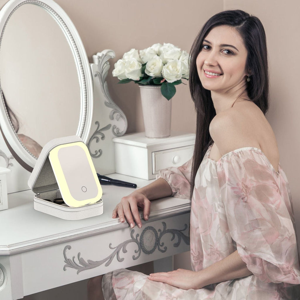 Travel Makeup Bag with Rechargeable LED Mirror