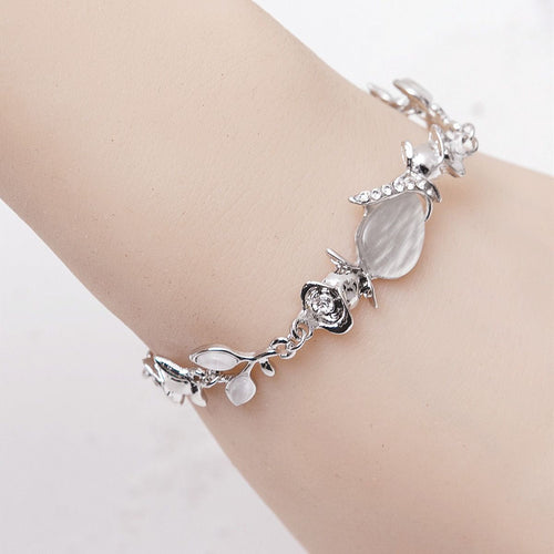 Flower & Leaf Shiny Chain Bracelet