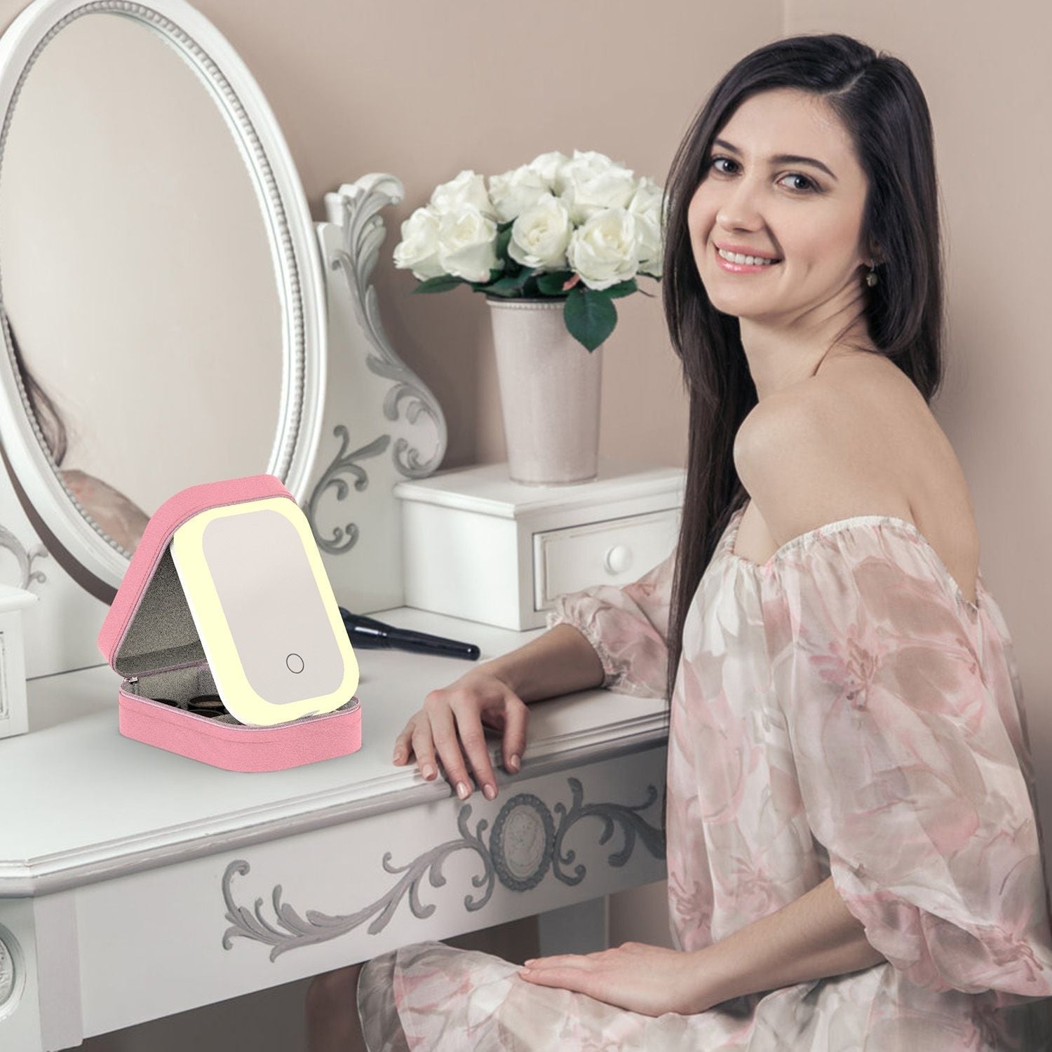 Travel Makeup Bag with Rechargeable LED Mirror