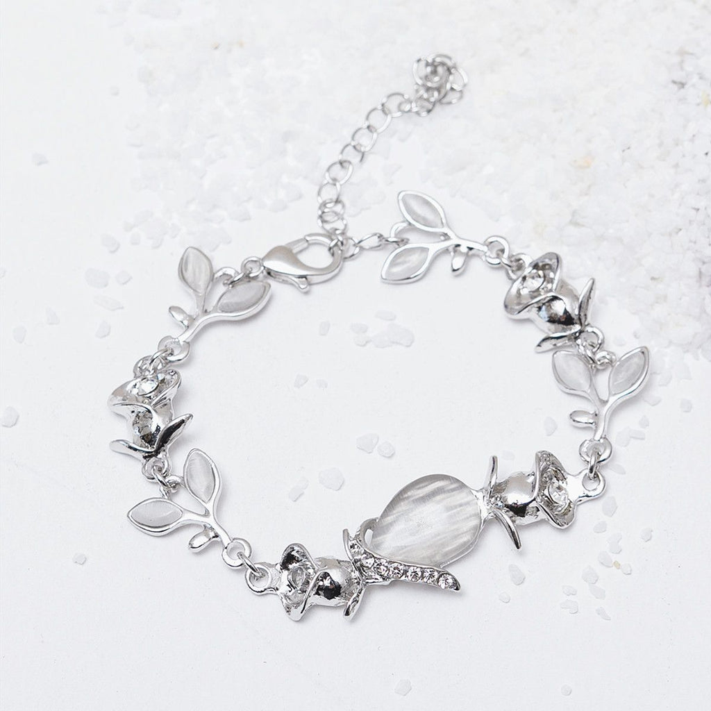 Flower & Leaf Shiny Chain Bracelet