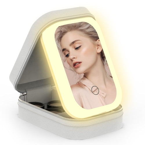 Travel Makeup Bag with Rechargeable LED Mirror
