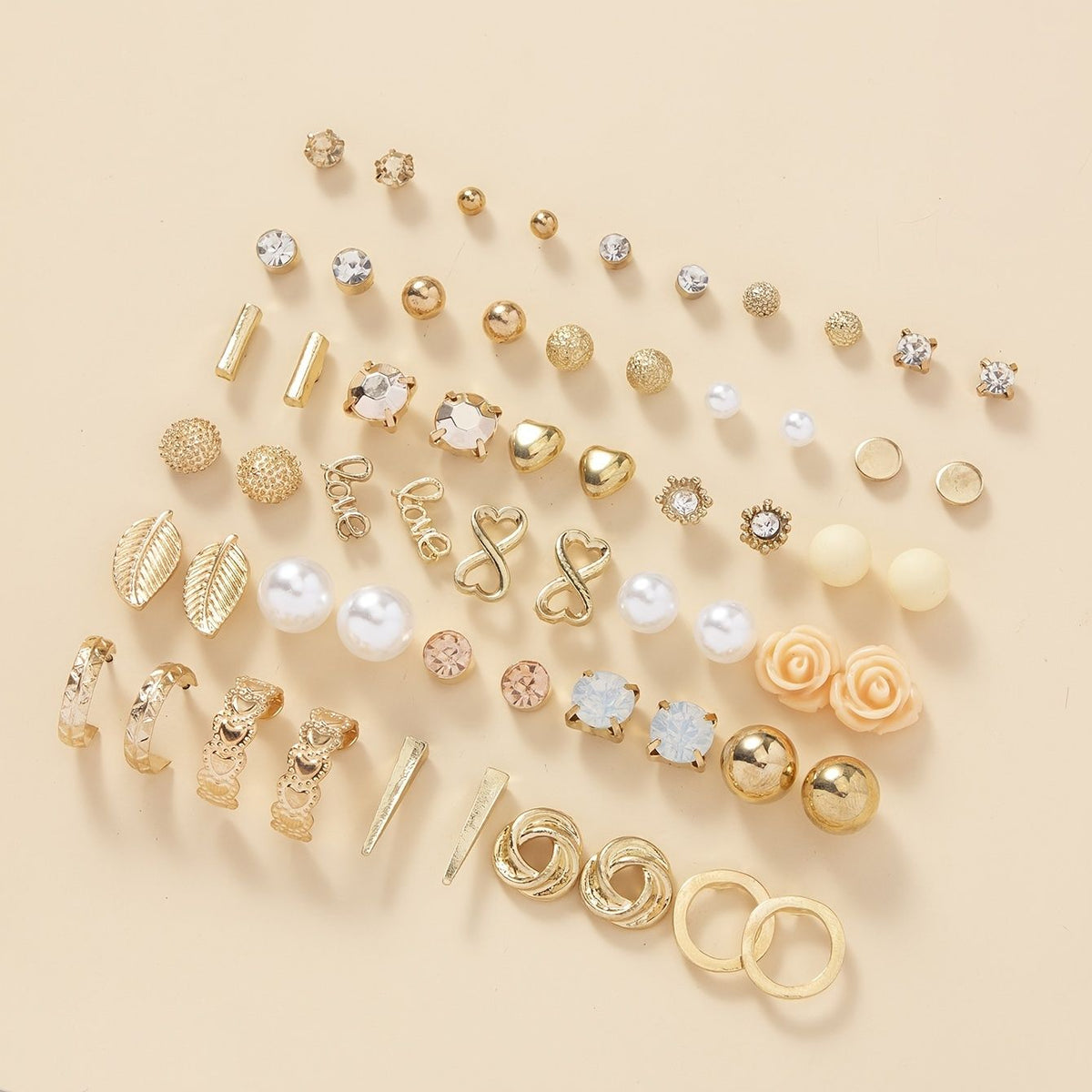 30-Pair Gold Stud & Hoop Earrings Set