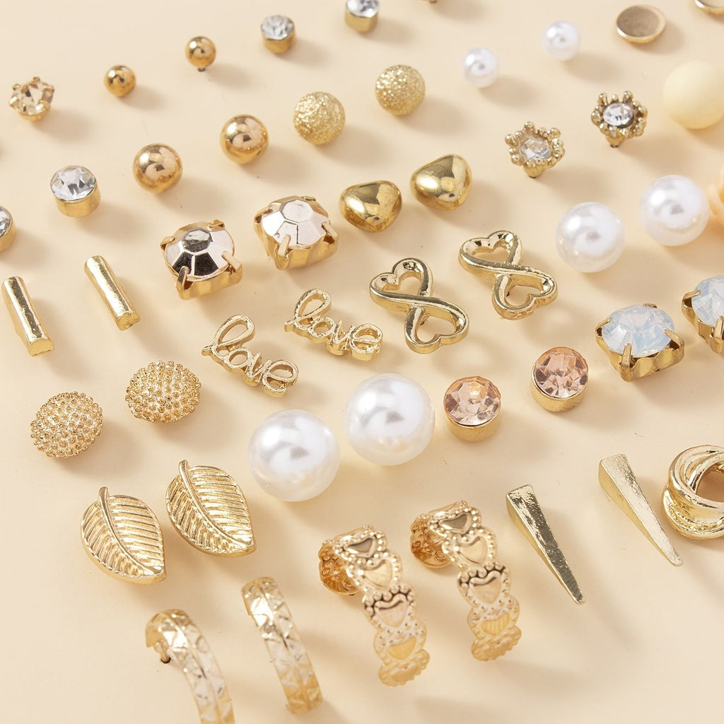 30-Pair Gold Stud & Hoop Earrings Set