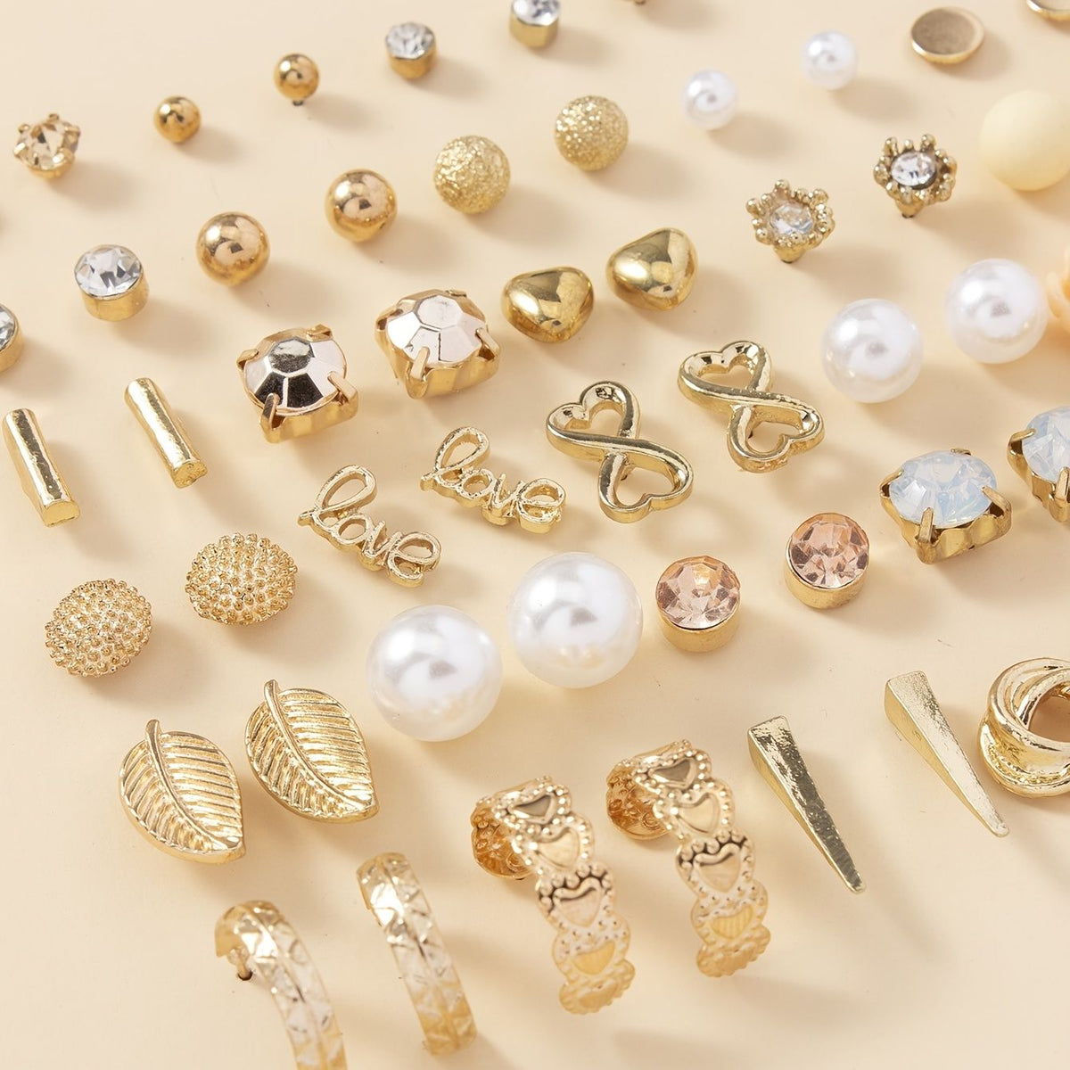 30-Pair Gold Stud & Hoop Earrings Set