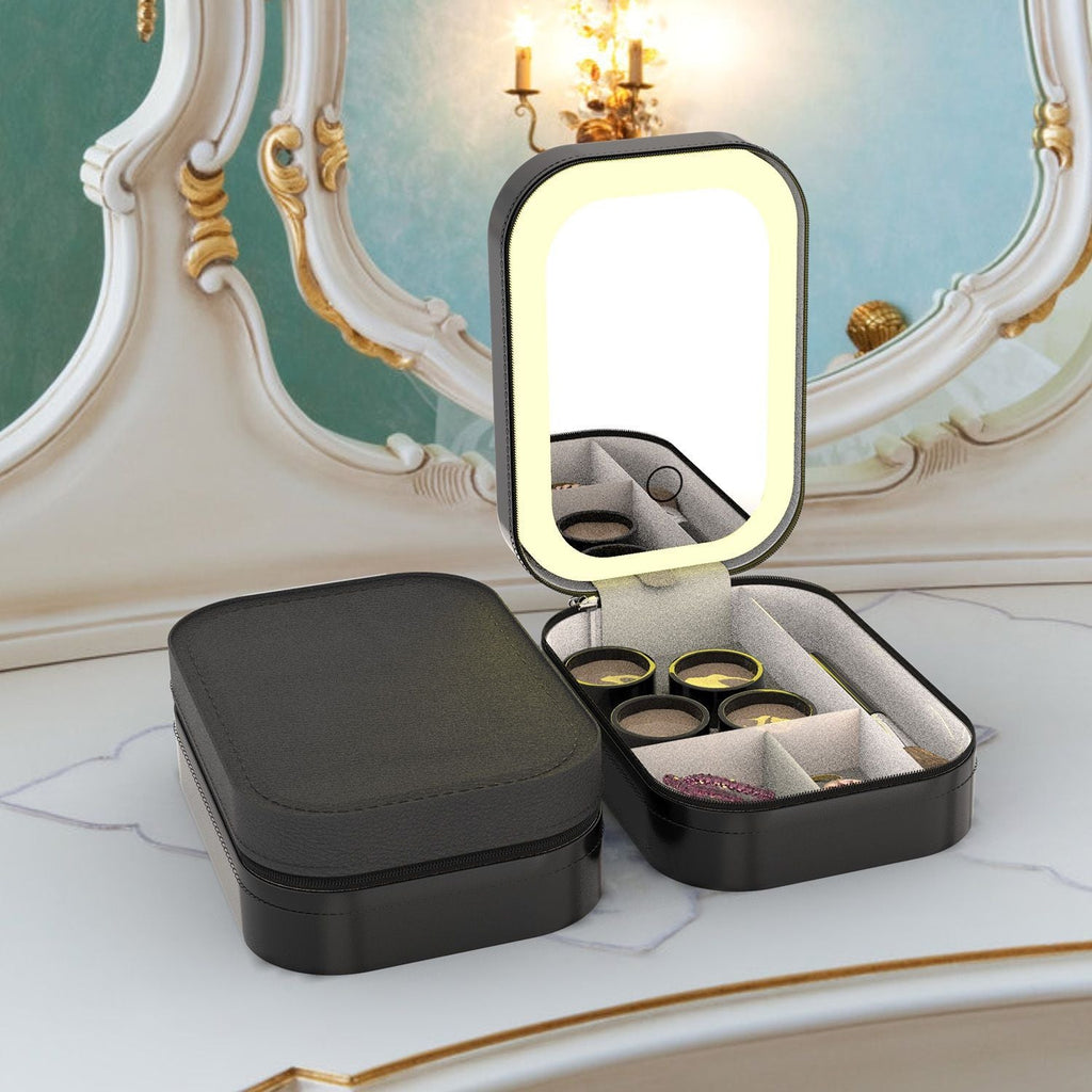 Travel Makeup Bag with Rechargeable LED Mirror